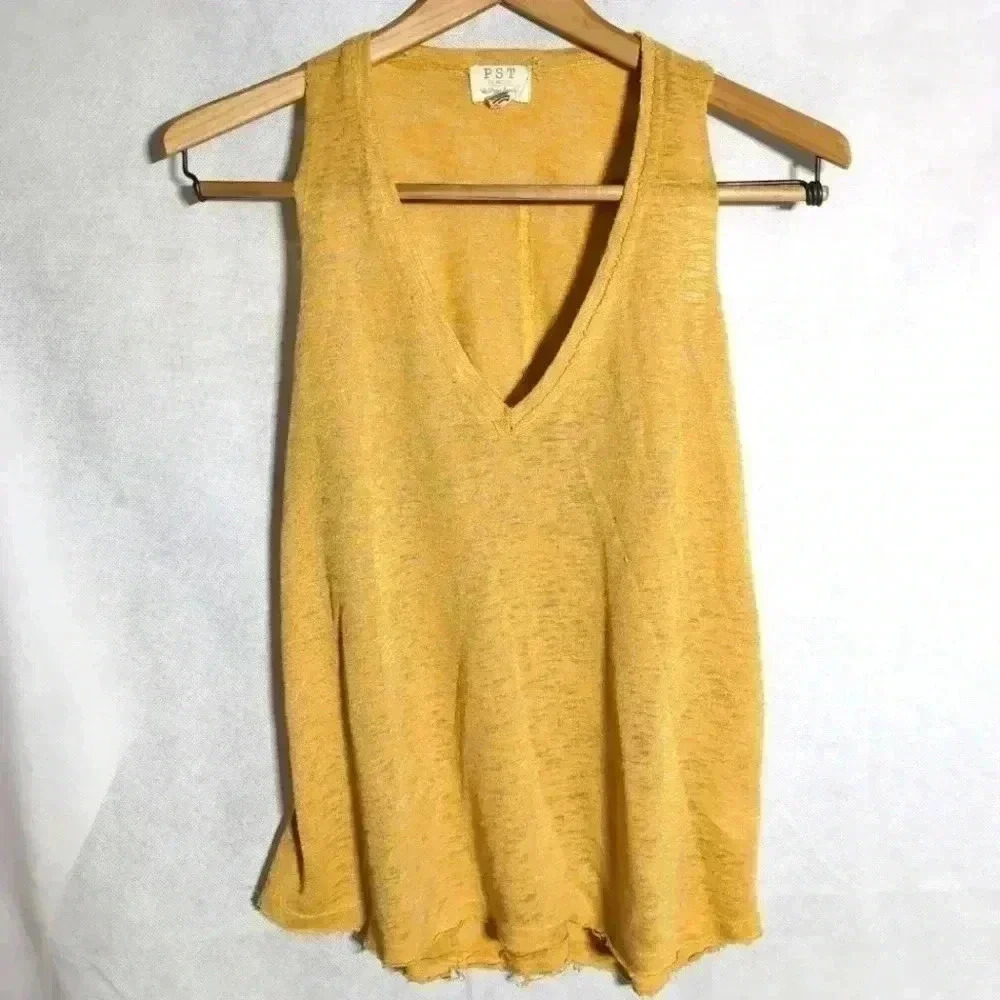 PST Los Angeles Yellow Rough woven tank top size M